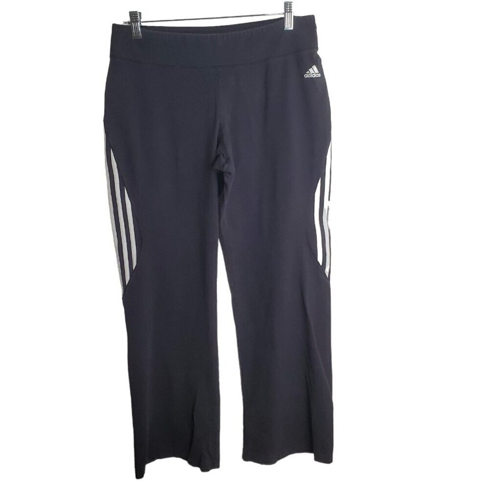 Adidas Wide Leg Sweatpants Women Large Black Pull On Stripe Stretch Athletic Y2K